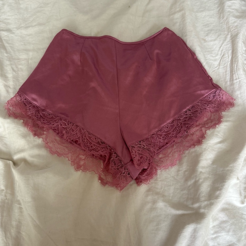 Victoria Secret Pink Lace Trim Satin Shorts